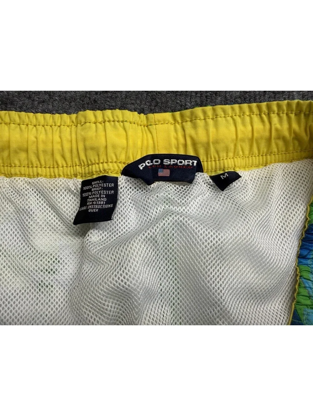 Y2K Polo Sport Ralph Lauren Fish Print Swim Trunks Men’s M Green Blue Resort